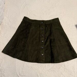 She + Sky Dark Olive Suede-Look Button Front Skater Skirt